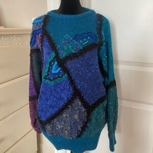 Vintage 1980s Colorful Abstract Pattern Women Sweater